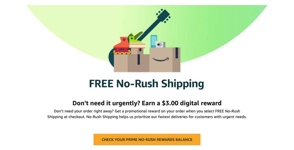 A screenshot of the Amazon FREE No-Rush Shipping information graphic.