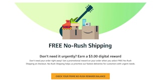 A screenshot of the Amazon FREE No-Rush Shipping information graphic.