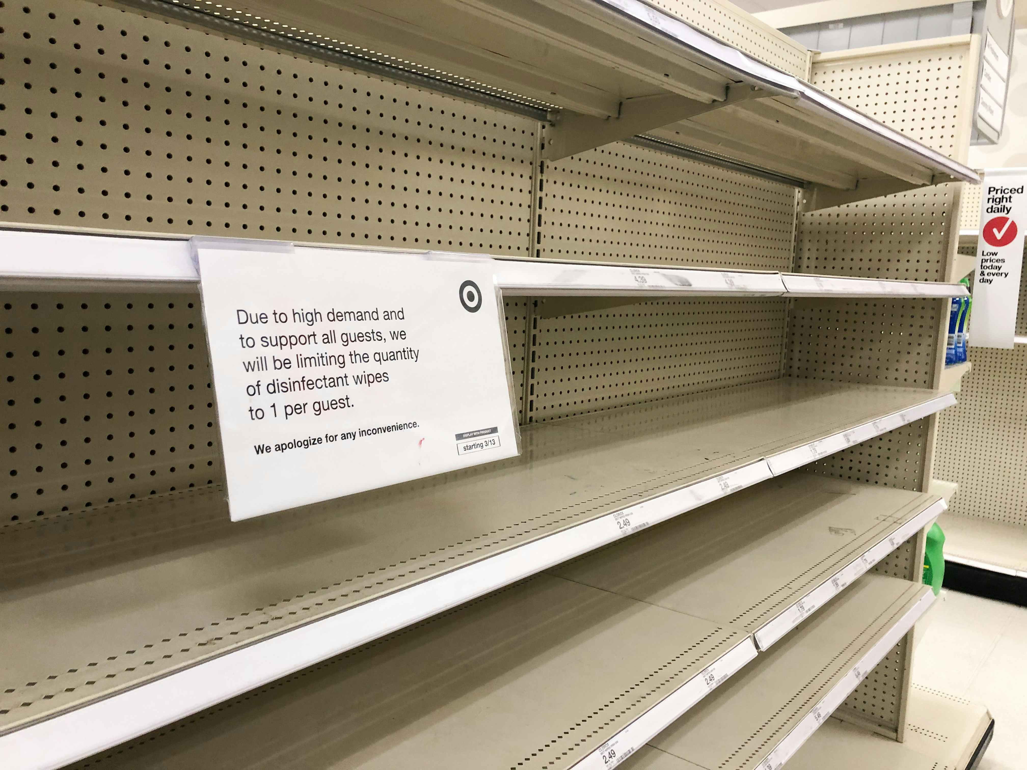Empty shelves at Target during the coronavirus.