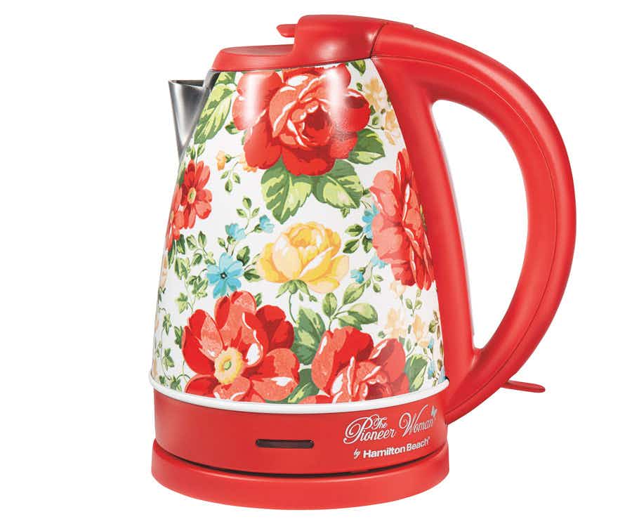 stock photo of red electric kettle from the pioneer woman collection