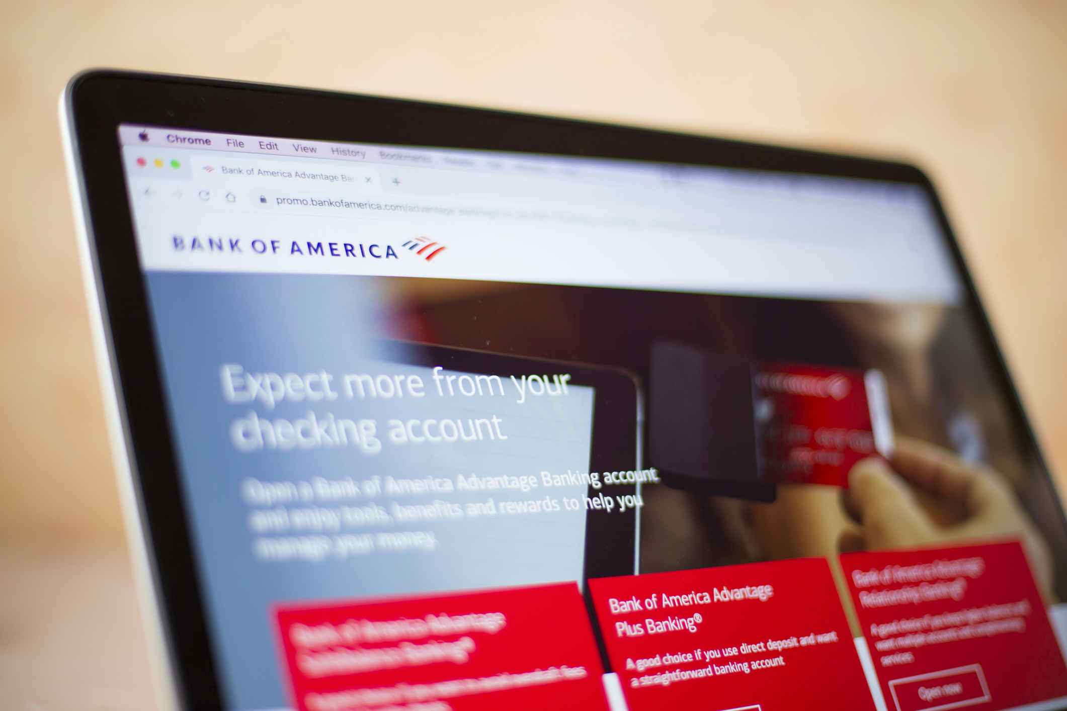 Bank of America's website homepage on a laptop screen