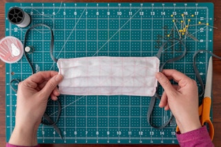 Finished mask with two borders, 1/4" apart sewn around the entire perimeter.