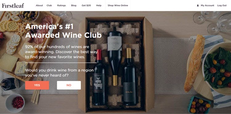 Firstleaf wine company homepage