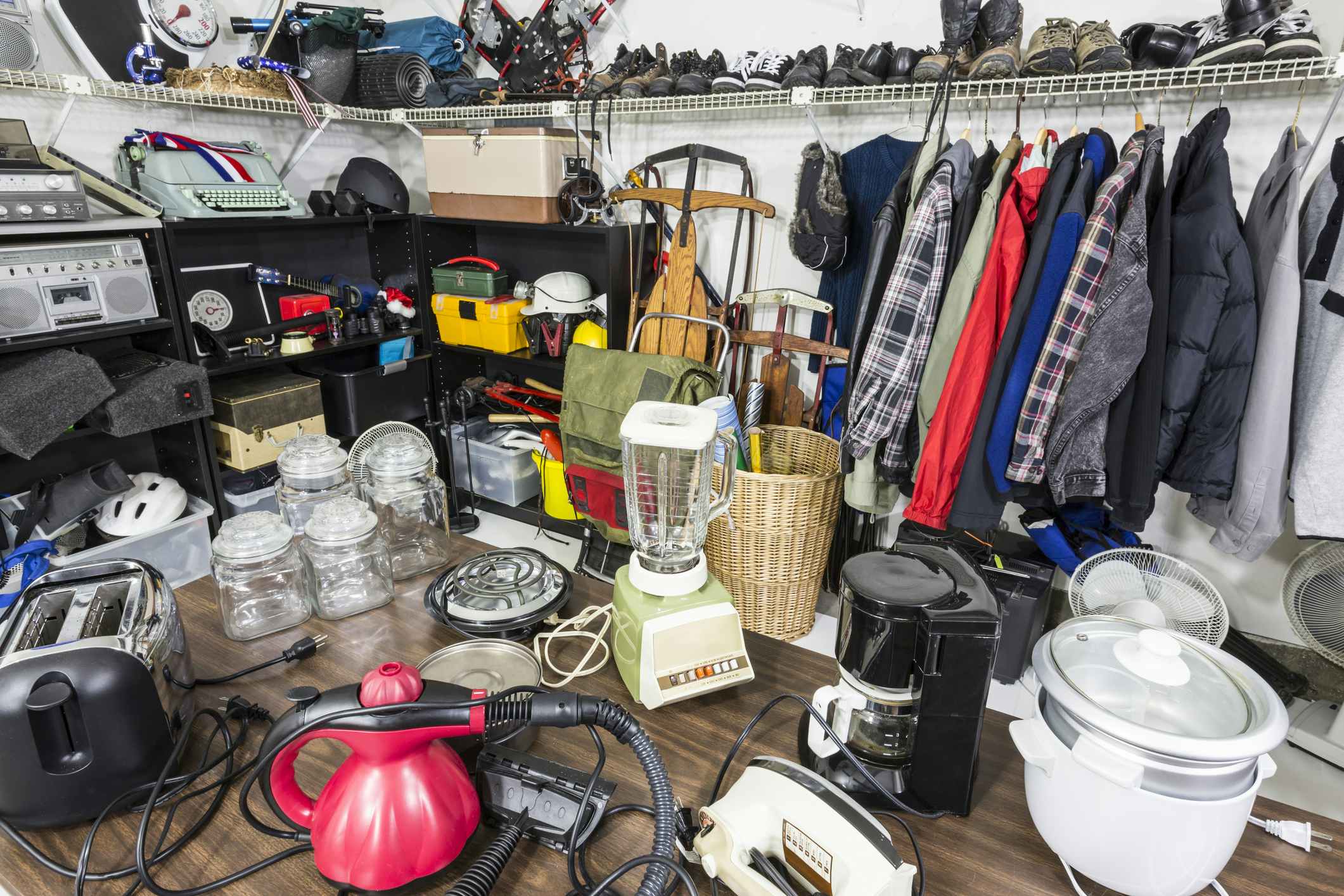 Interior garage sale, housewares, clothing, sporting goods and toys.