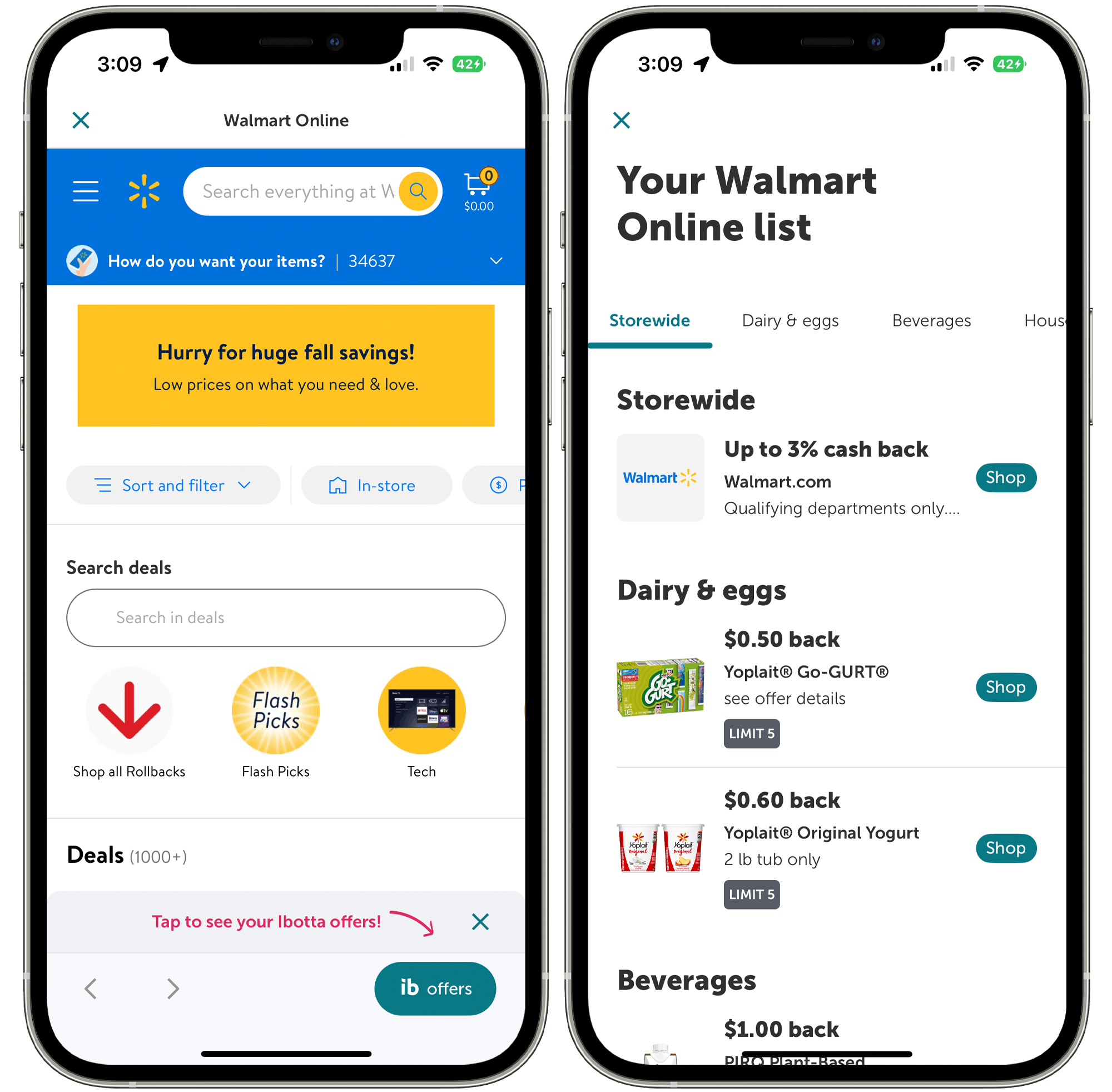 The ibotta app linked to a walmart account.