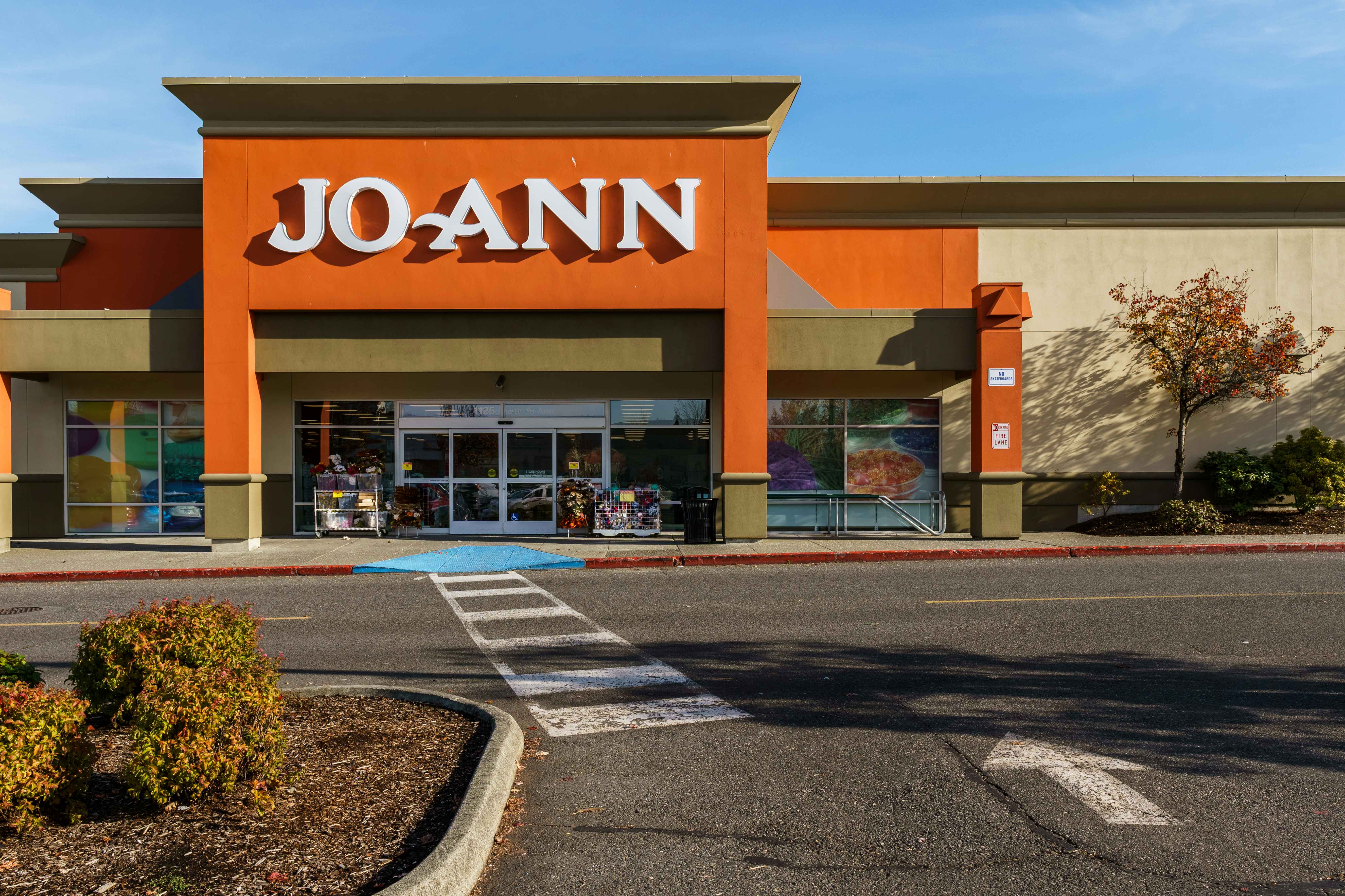 JOANN craft storefront and parking lot.
