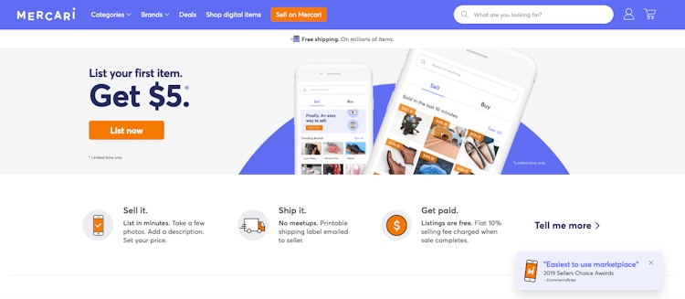 Screen shot of Mercari website