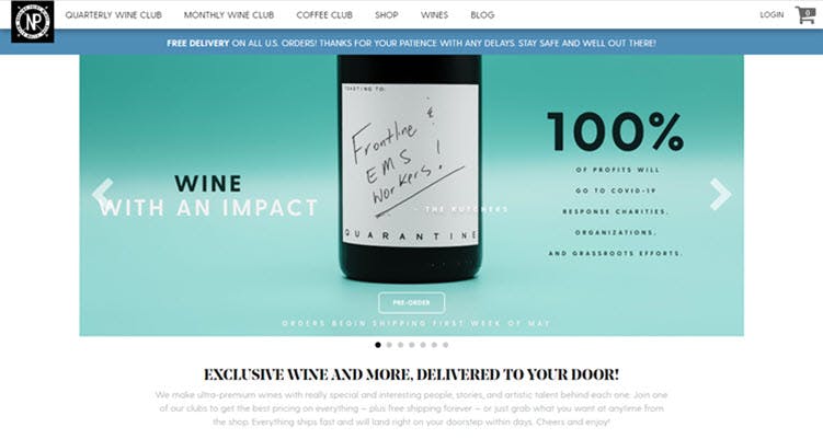 NockingPoint wine website homepage with a bottle of wine