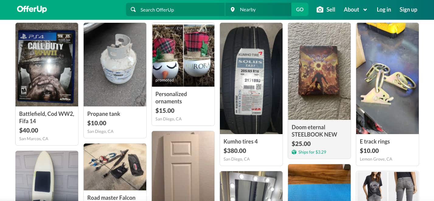 OfferUp screenshot of items for sale