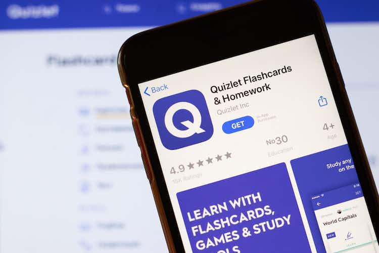 A smart phone displays a download page for the Quizlet app