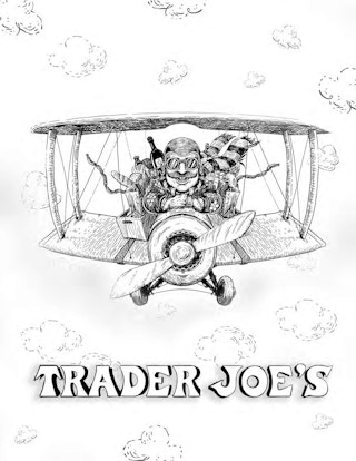 Trader Joes coloring page man flying in airplane high in the clouds