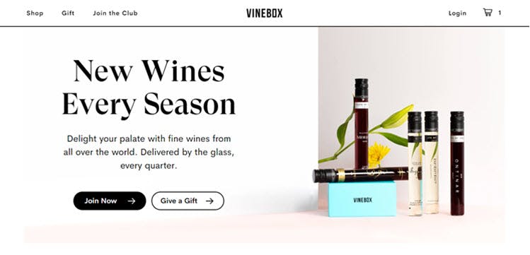 VineBox wine company website homepage
