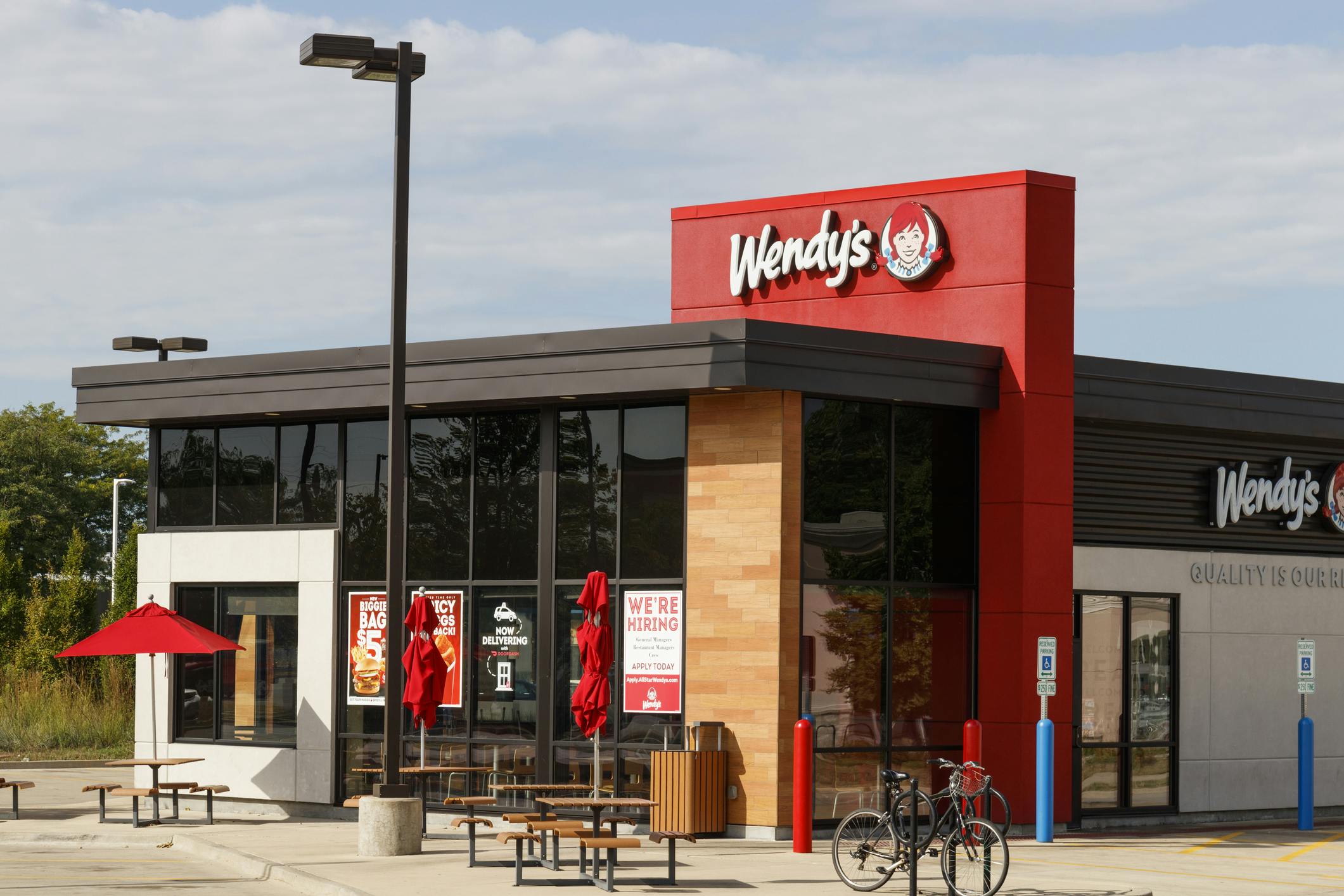 Exterior of a Wendy's restaurant.