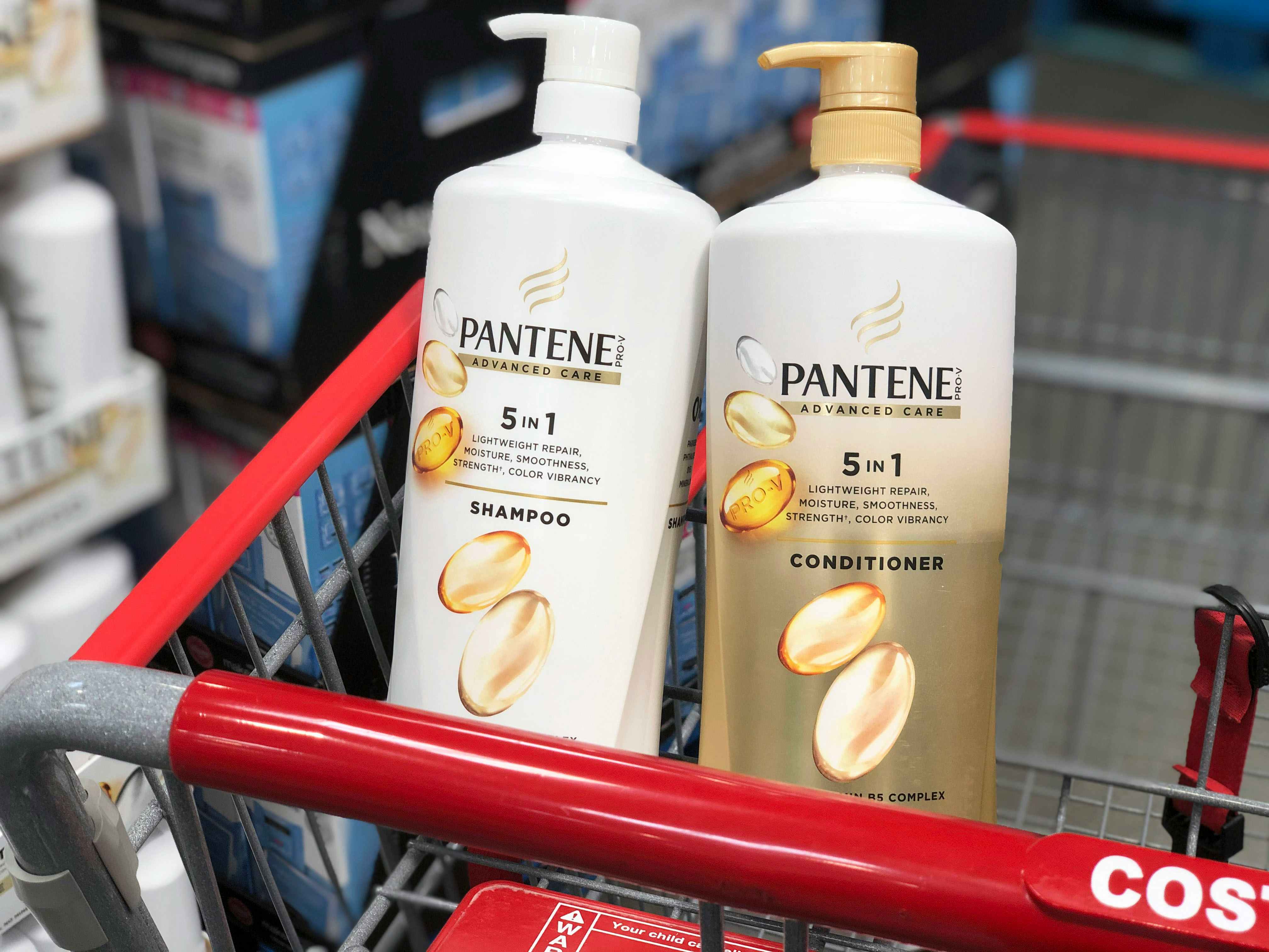 pantene advanced care shampoo and conditioner in a cart