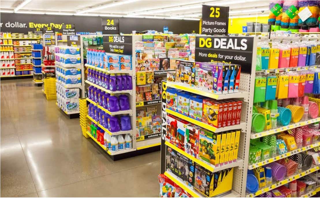 Dollar General aisles inside the store.