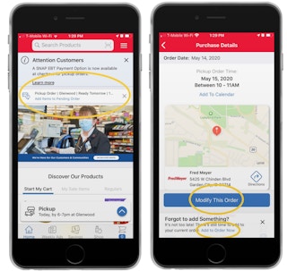 fred meyer app showing how to place an order