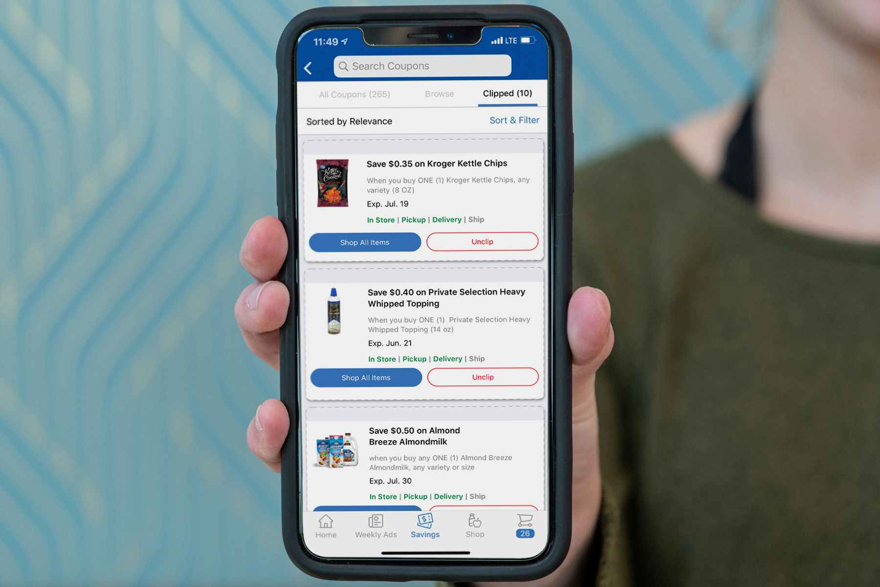 coupons page on the kroger app