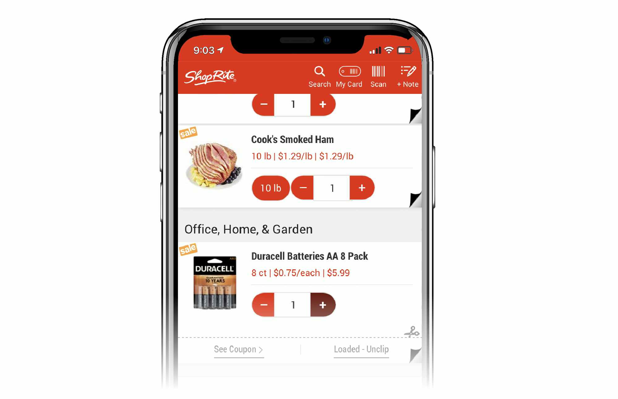 phone screen with shoprite coupons selected