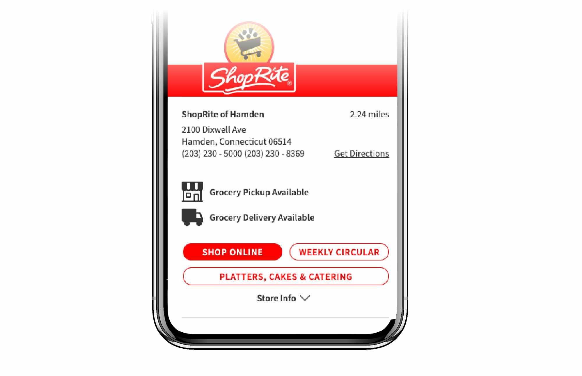 phone screen showing shoprite app with shoprite of hamden connecticut selected 
