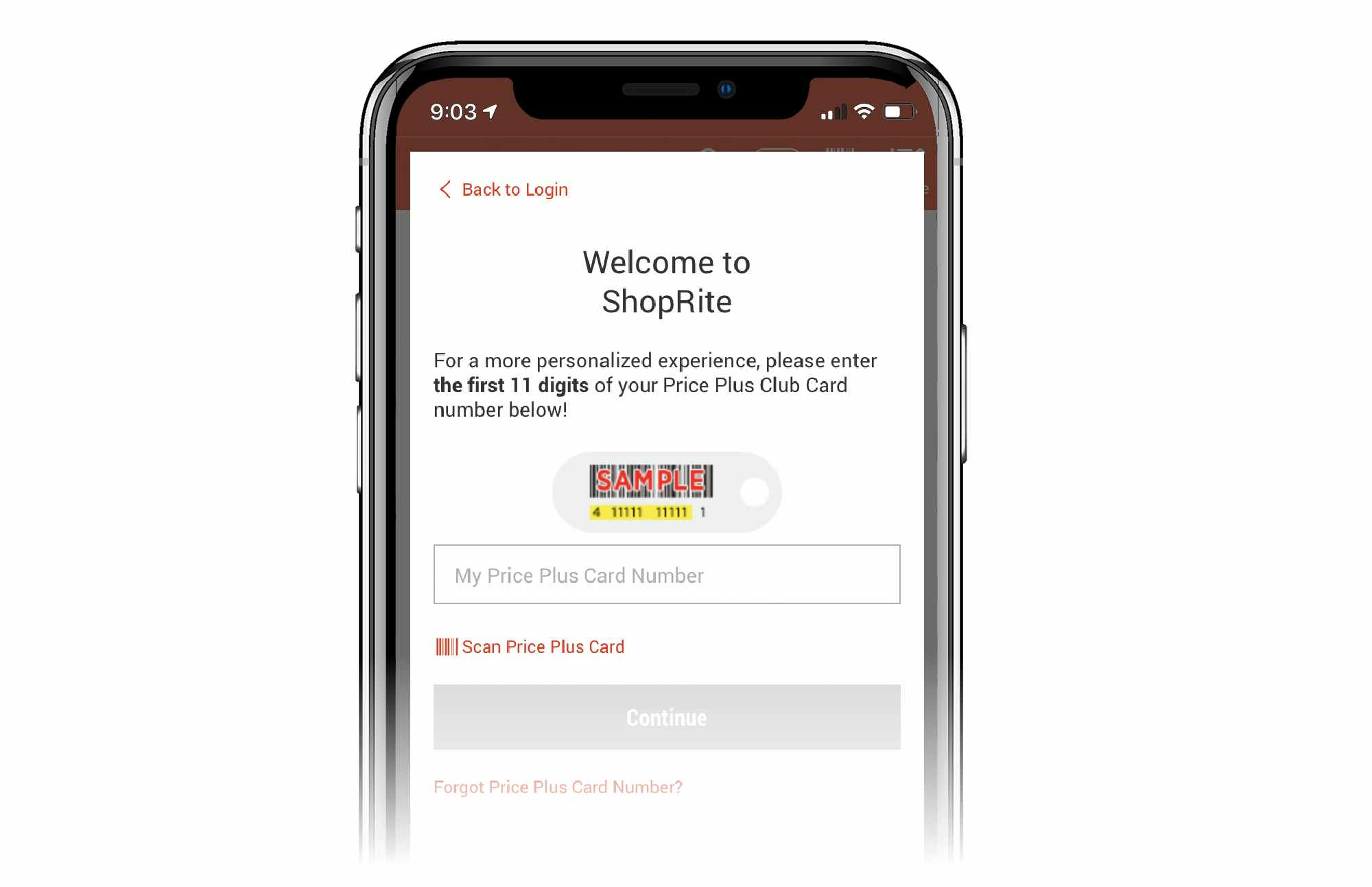 phone screen reads welcome to shoprite and asks users to enter their rewards number