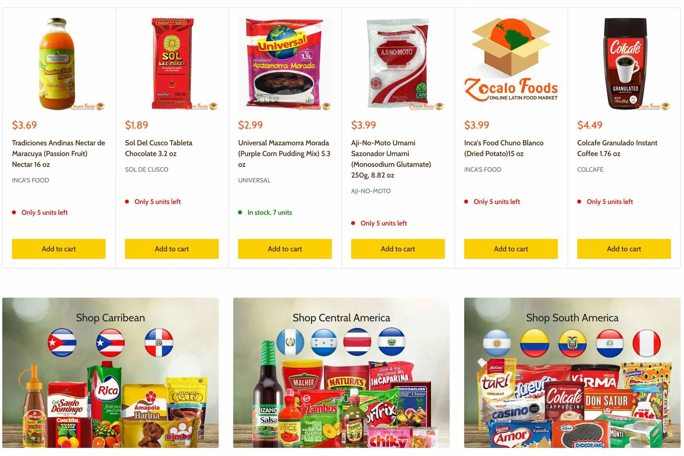 Screenshot of Zocalo website products.