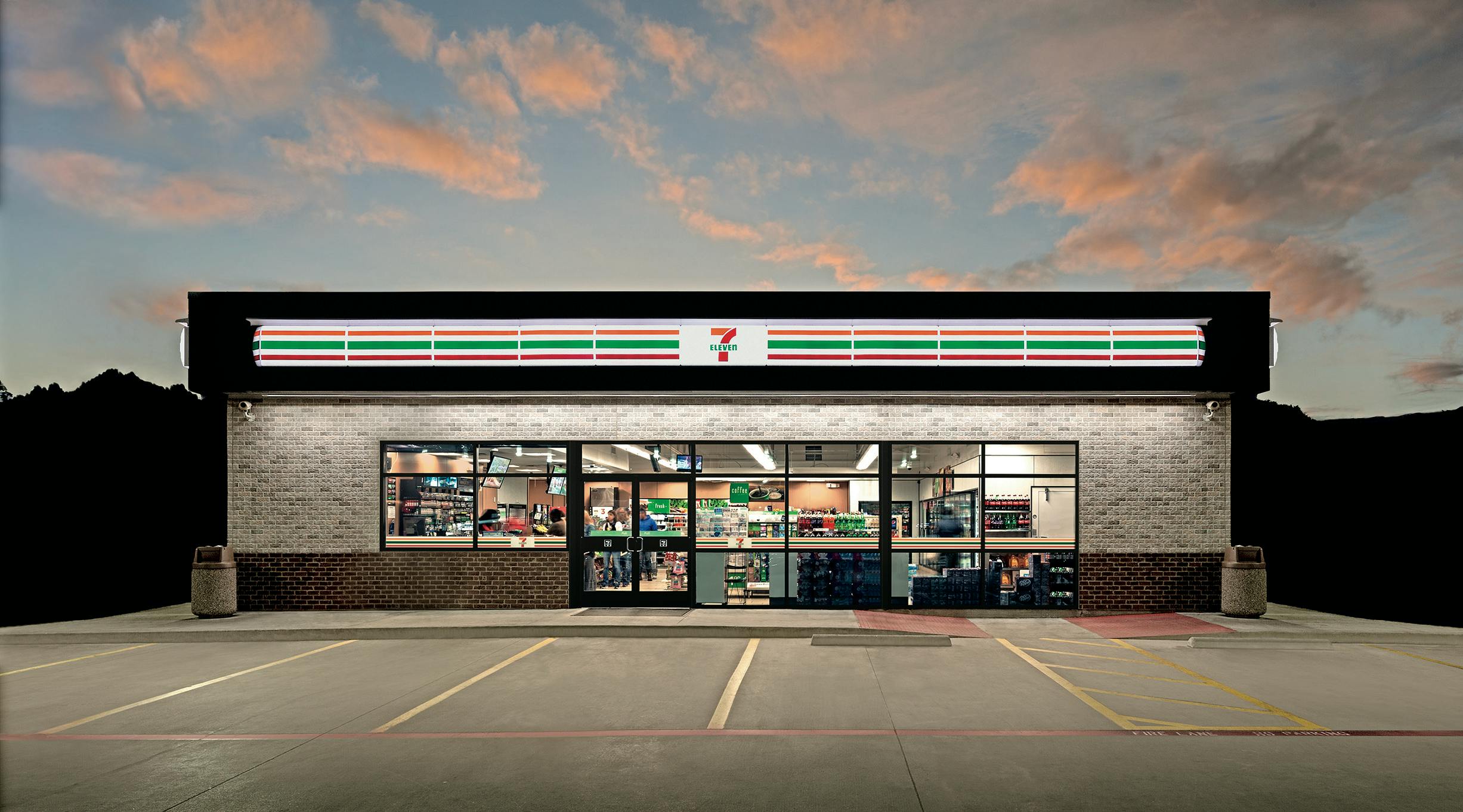 The storefront of a 7-Eleven.