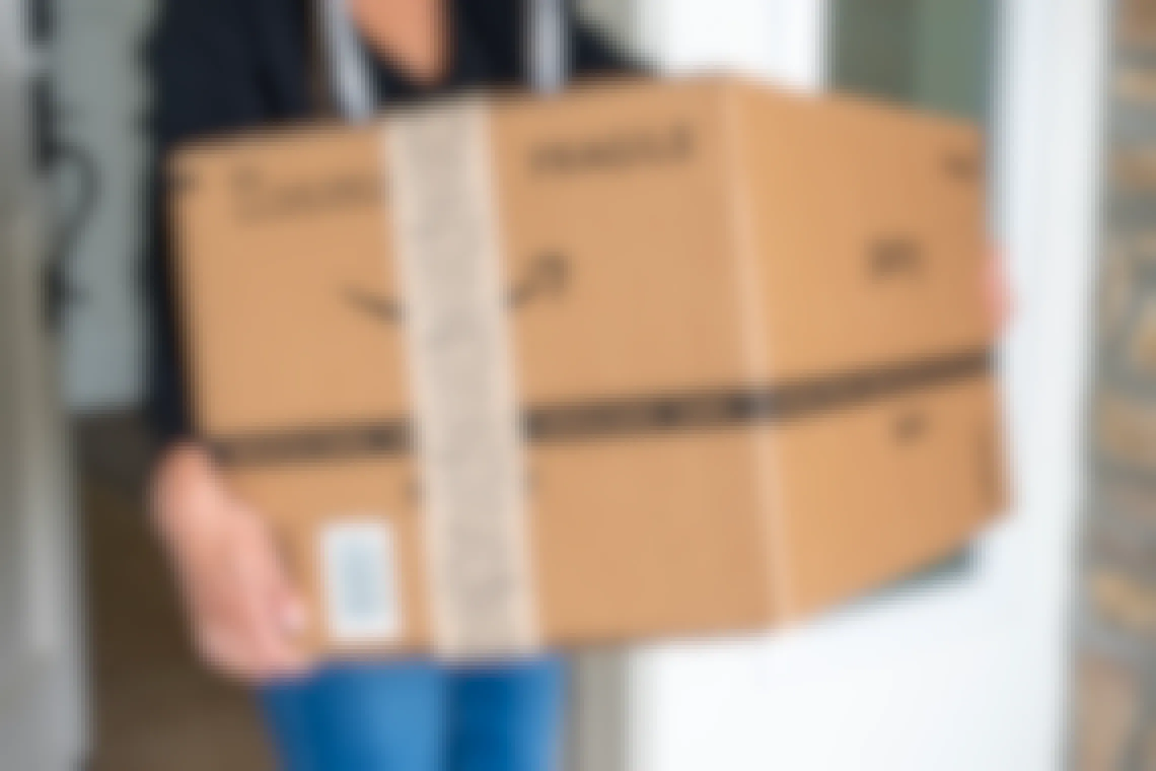 Amazon pantry box on a doorstep.