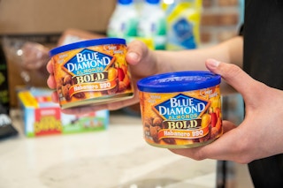 Pantry grocery blue diamond almonds near an Amazon pantry box.