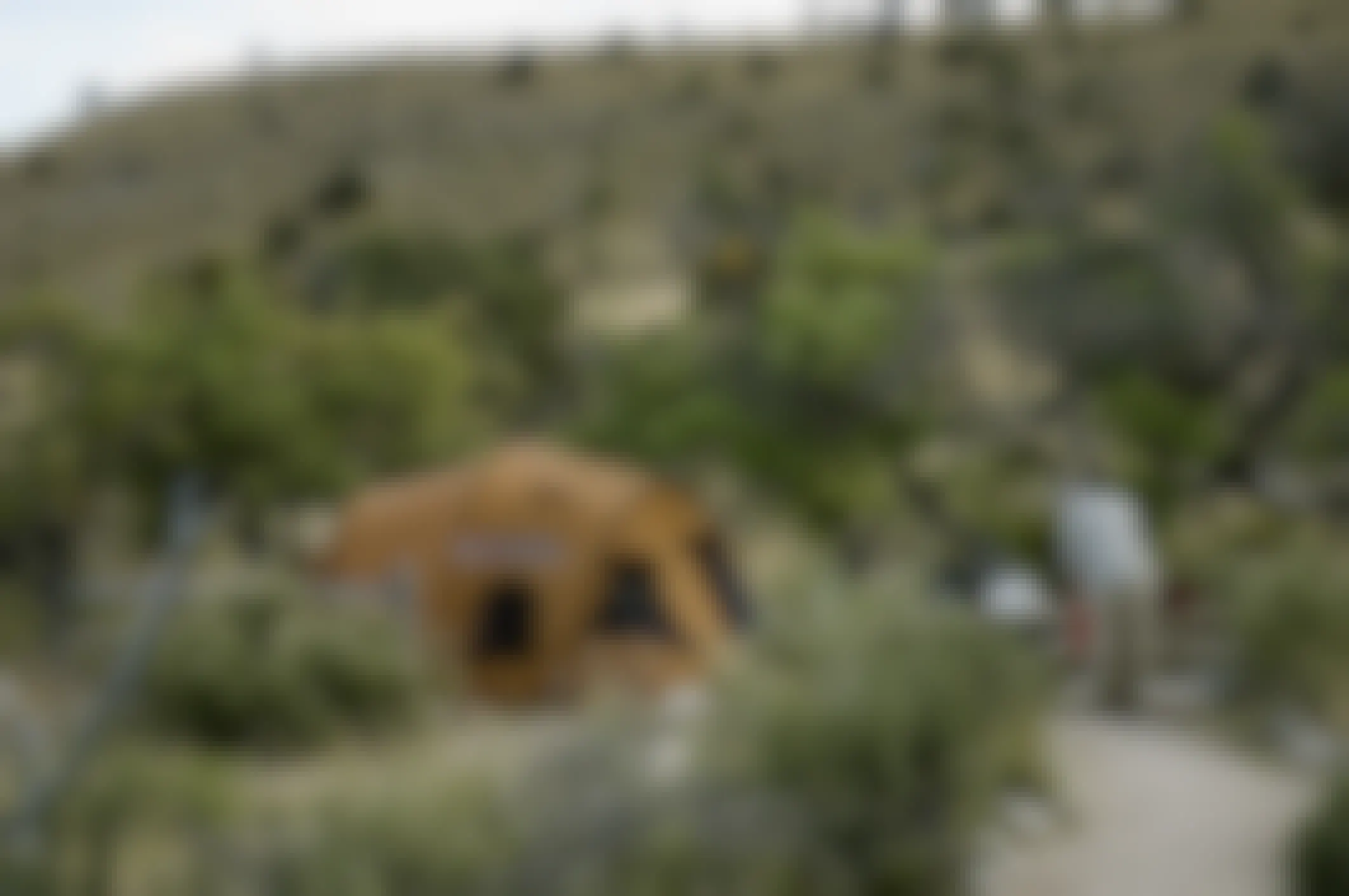 Senior in camping at Guadalupe National Parks Texas, a desertic area