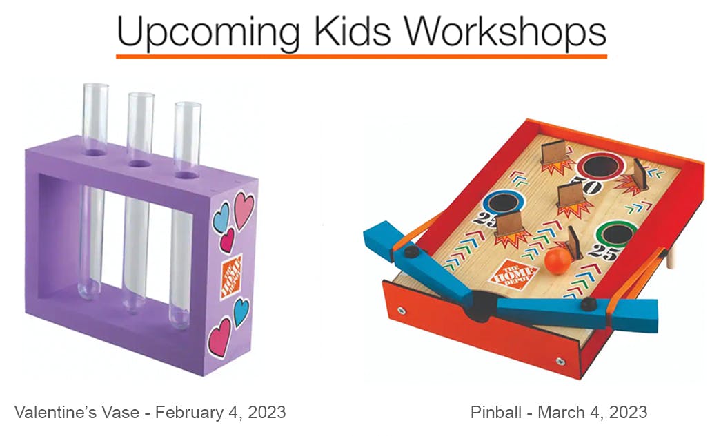 The Home Depot Kids Workshops kits for February and March 2023