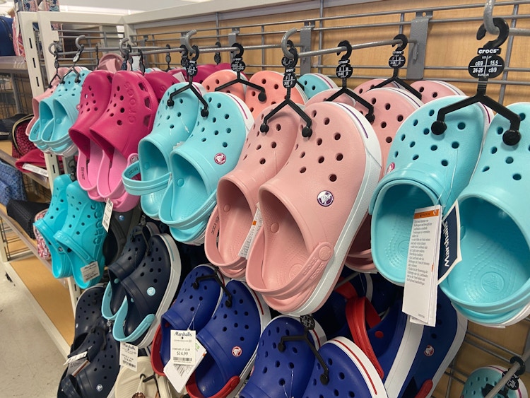 A display of Crocs at Marshalls.