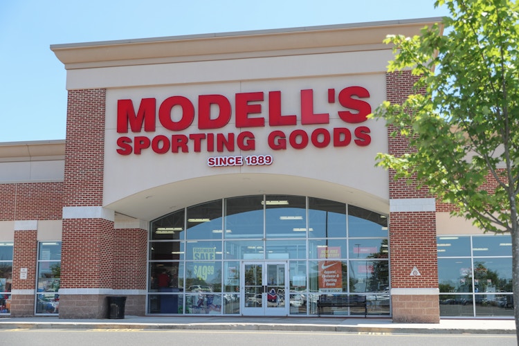 Modell's Sporting Goods retail store location, store front.