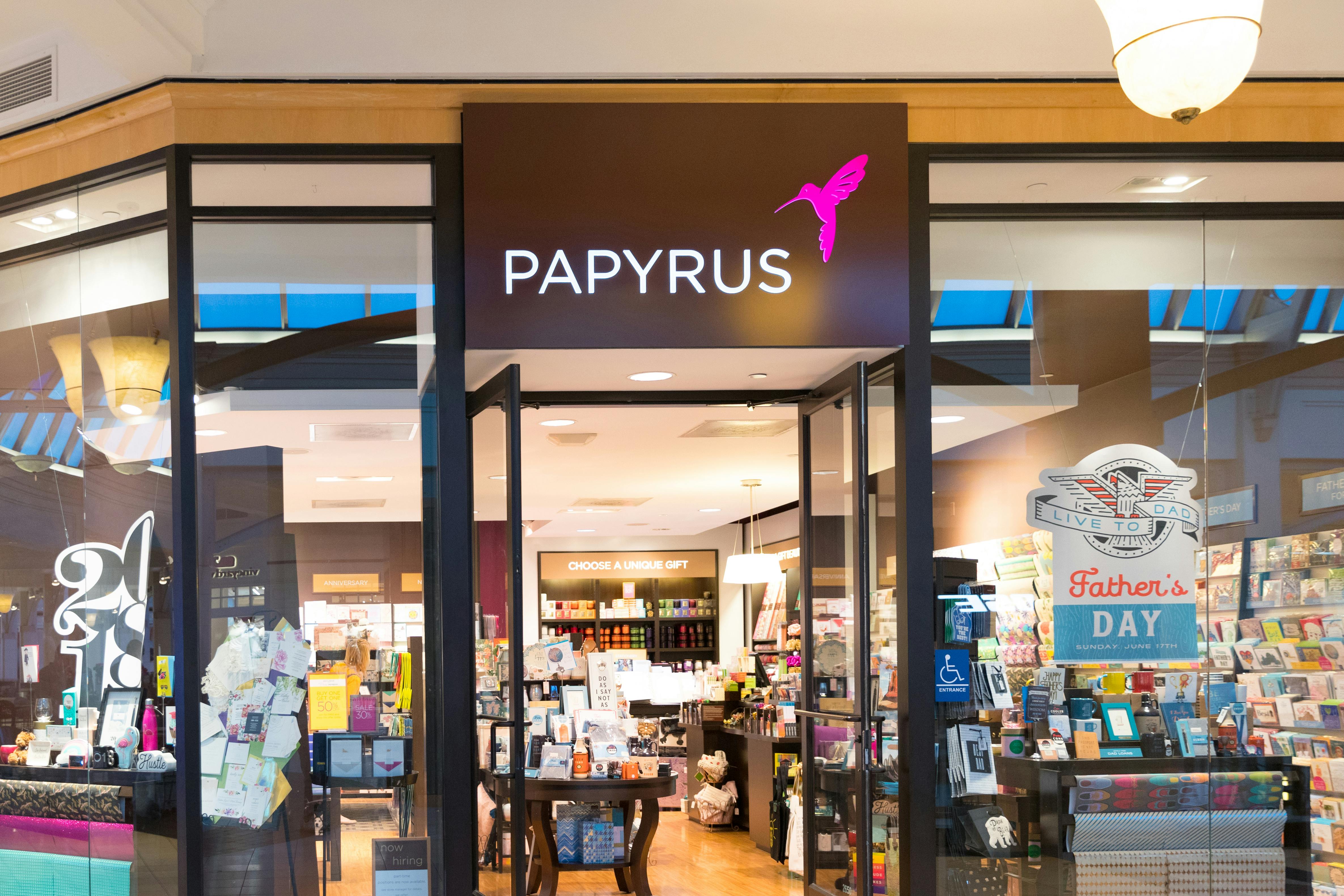 Papyrus retail store location, store front.