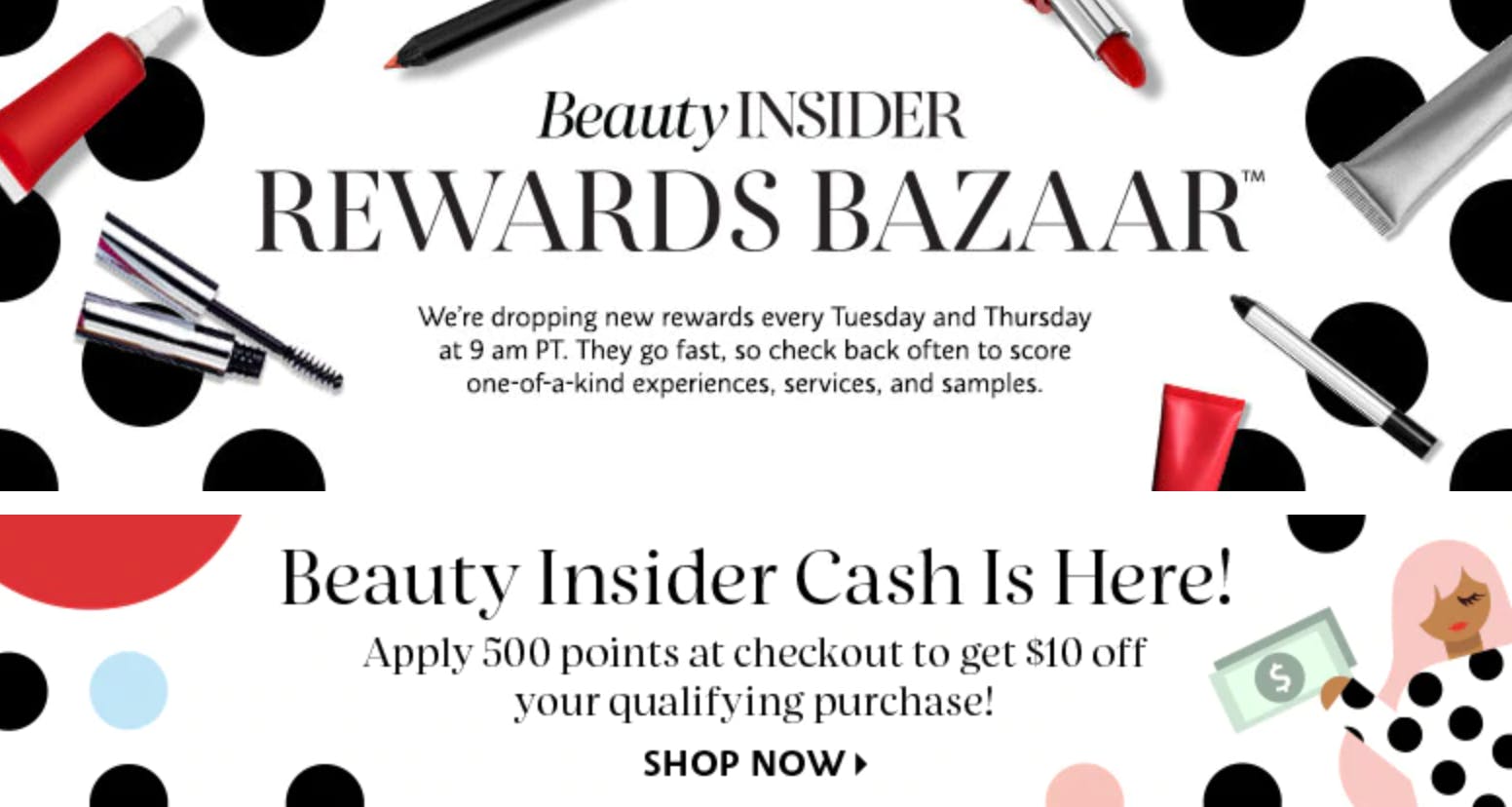 A page from Sephora's website that says beauty insider rewards bazaar