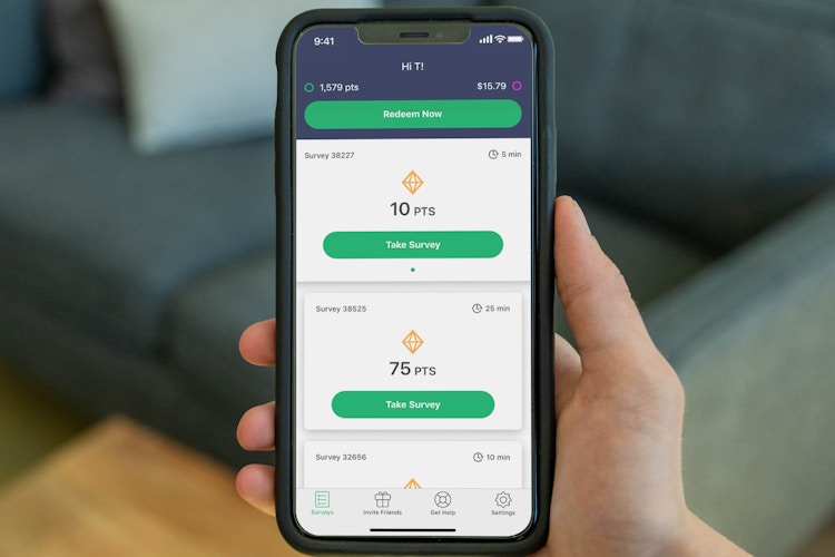 Survey Junkie survey app on an iphone.