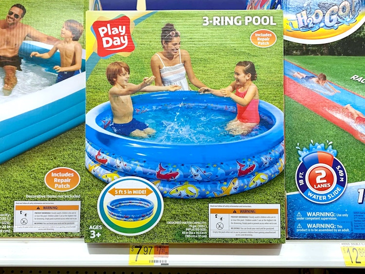 play day 3-ring pool for $7.97 on walmart store shelf