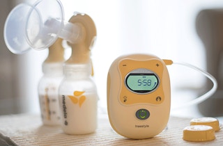 An Aeroflow electric breast pump on a table.