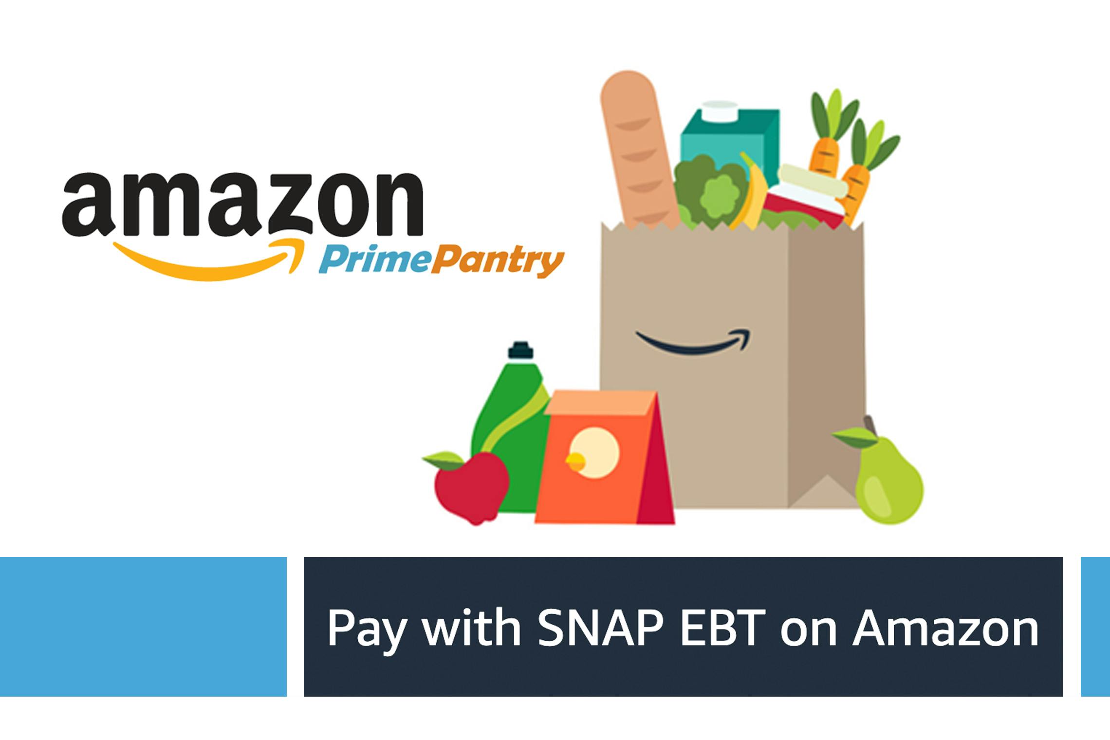 A screenshot of an Amazon Prime Pantry graphic showing you can pay with SNAP EBT on Amazon.