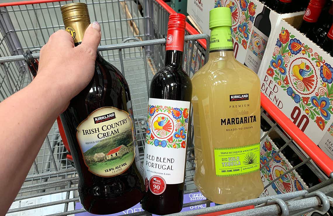 alcohol bottles in costco cart