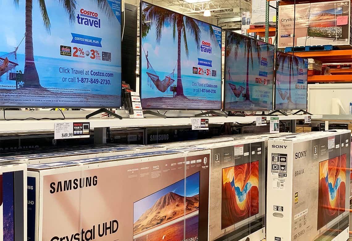 costco electronics and tvs section in warehouse