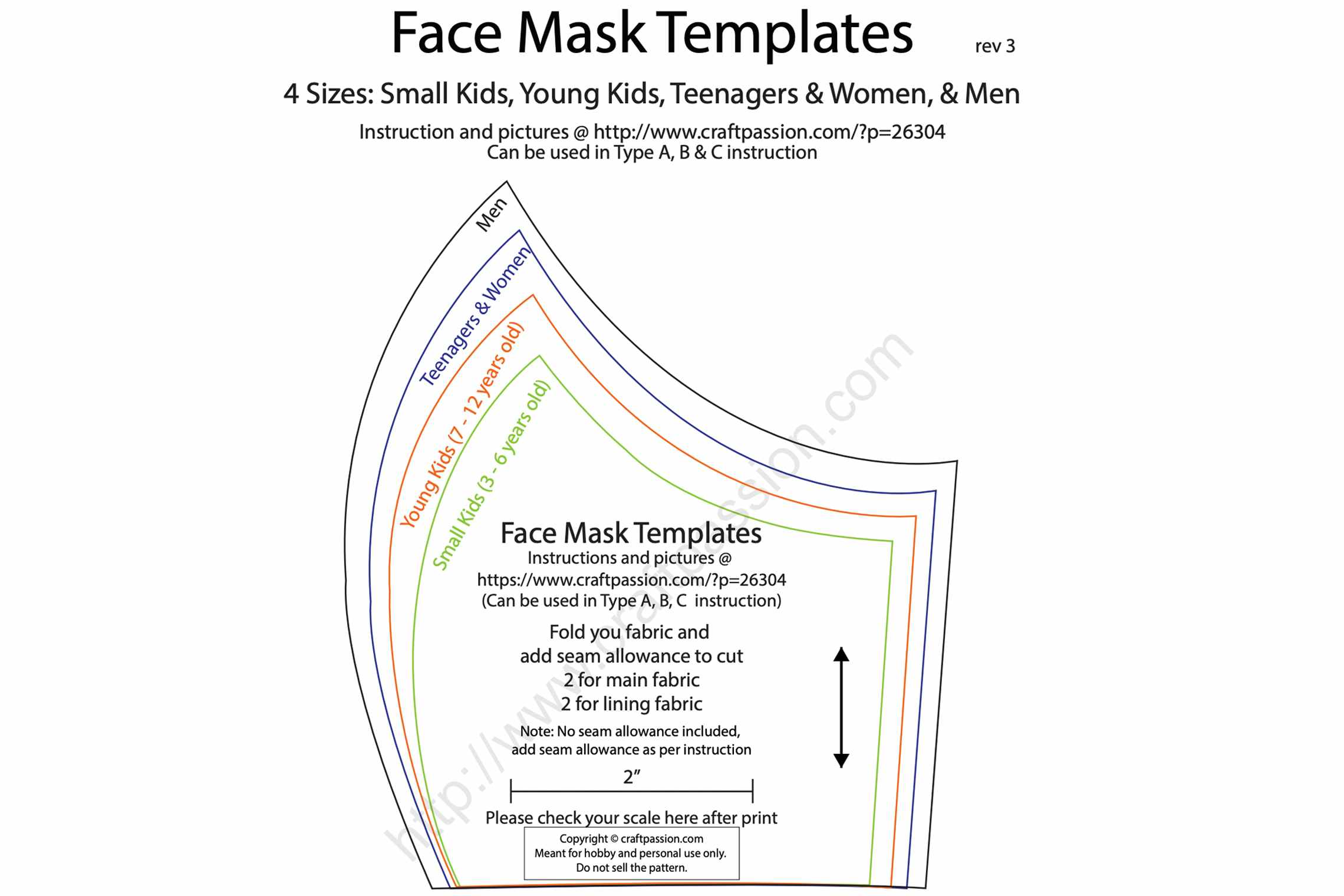 Screenshot of craftpassion.com face mask templates