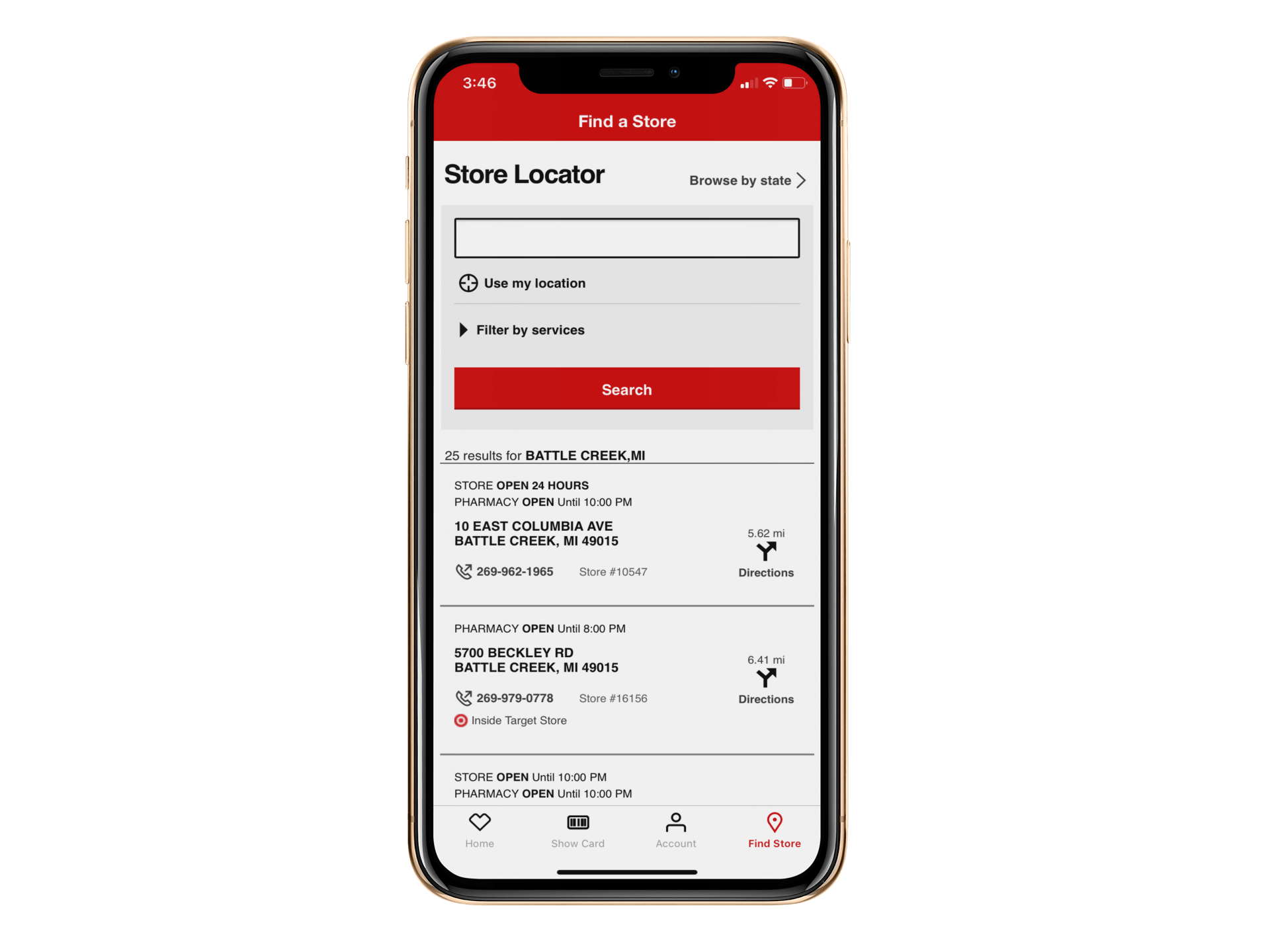 cvs app shows store finder