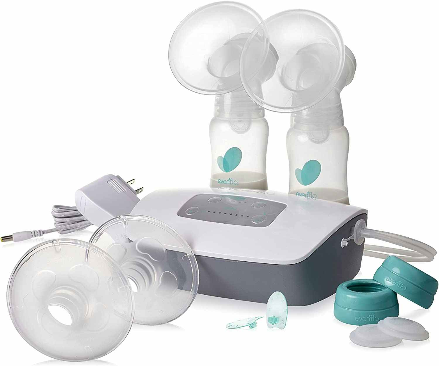 An Evenflo Deluxe Advanced breast pump on a white background.