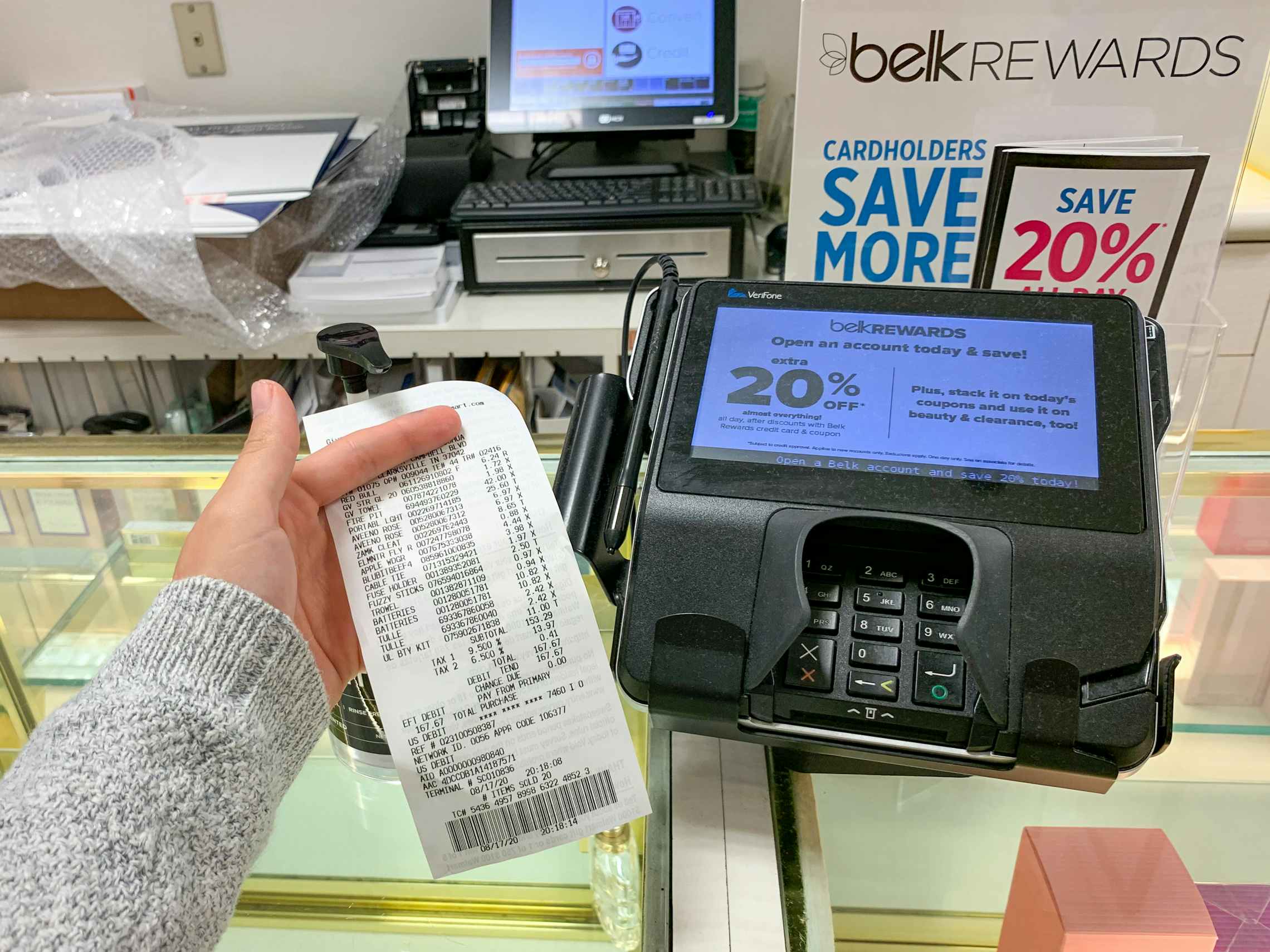 A receipt at a checkout register.