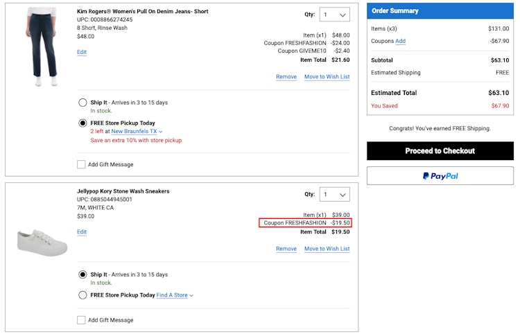 Belk coupon stacking screenshot from website.
