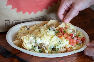 Chipotle burrito bowl turned into nachos.