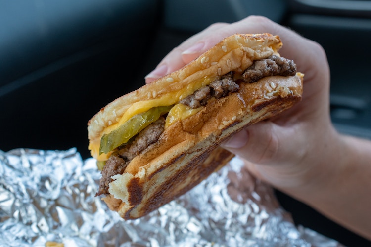 A grilled cheese burger from Five Guys.
