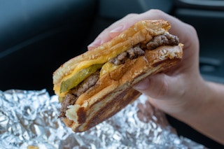 A grilled cheese burger from Five Guys.