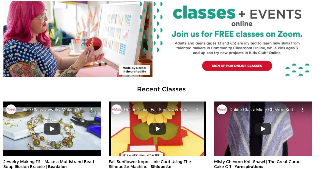 free online classes at michaels 
