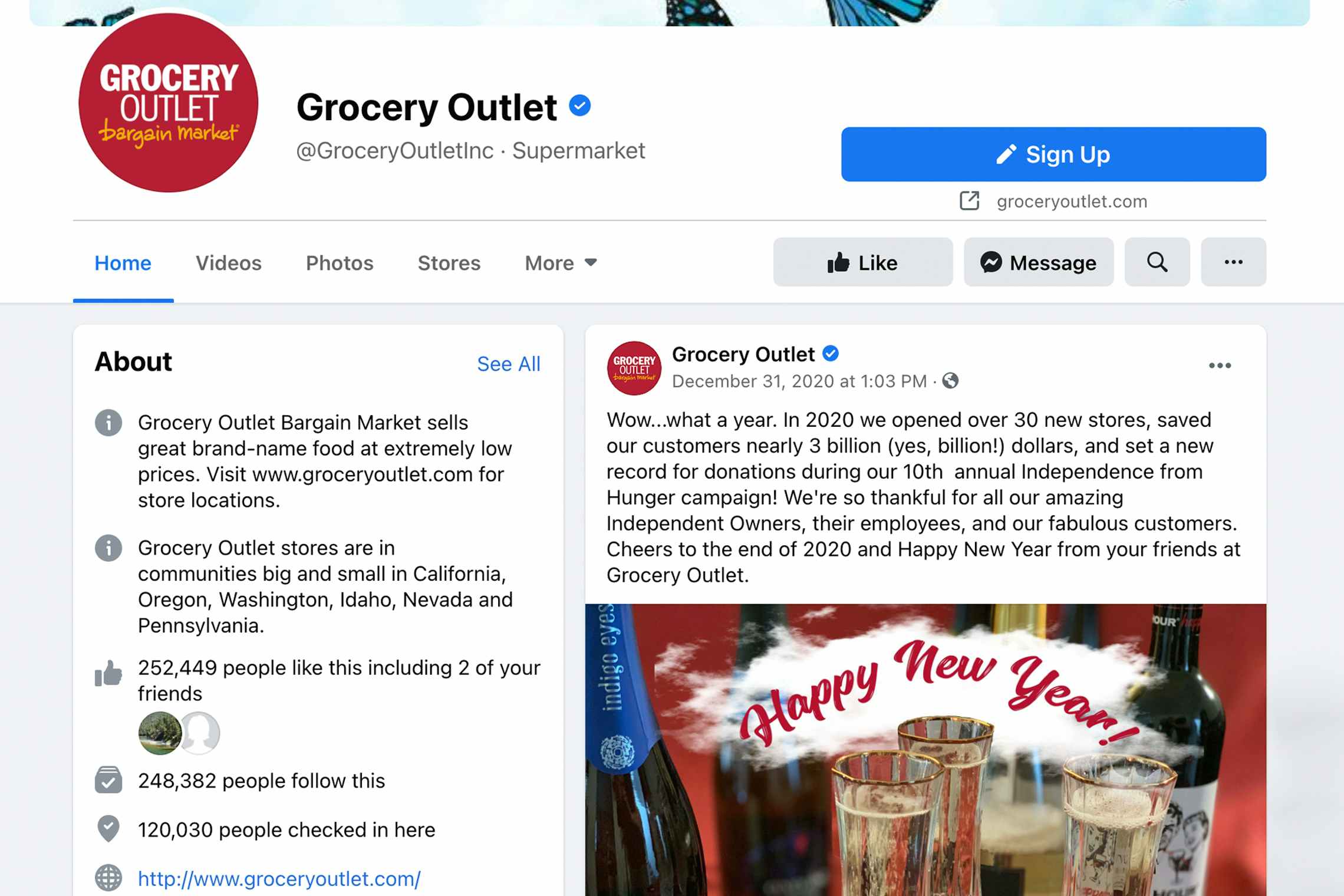 Grocery outlet facebook page screenshot